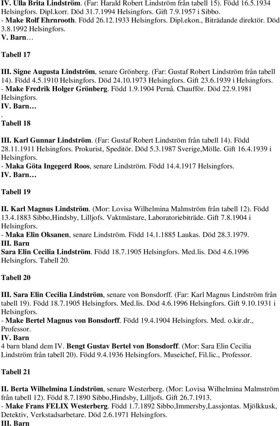 1939 i - Make Fredrik Holger Grönberg. Född 1.9.1904 Pernå. Chaufför. Död 22.9.1981. Tabell 18 III. Karl Gunnar Lindström. (Far: Gustaf Robert Lindström från tabell 14). Född 28.11.