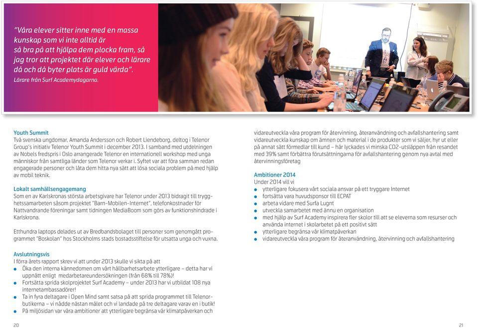 I samband med utdeningen av Nobes fredspris i Oso arrangerade Teenor en internatione workshop med unga människor från samtiga änder som Teenor verkar i.
