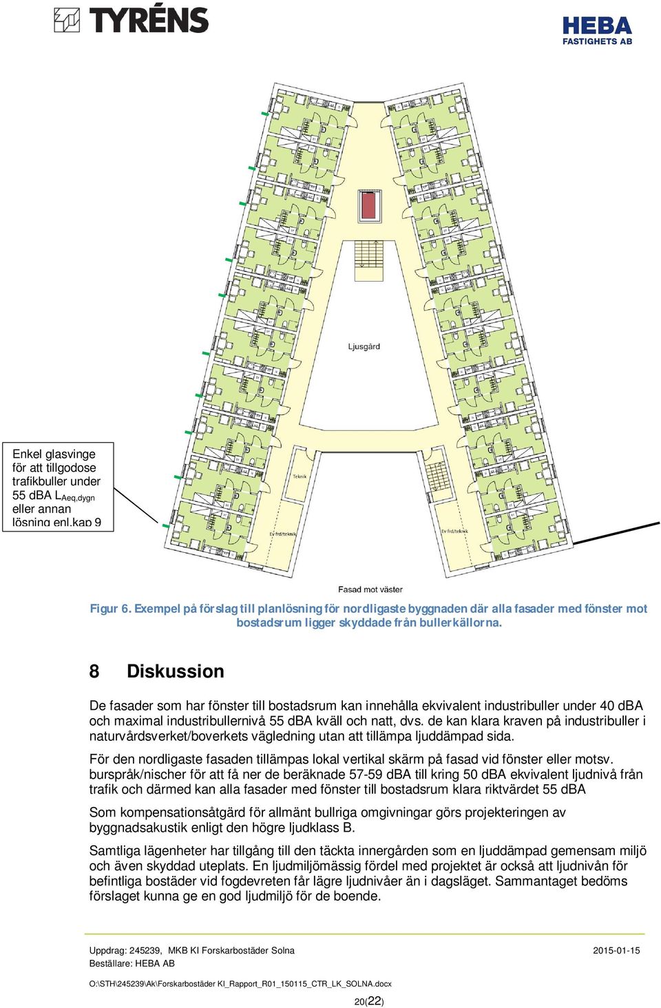 8 Diskussion De fasader som har fönster till bostadsrum kan innehålla ekvivalent industribuller under 40 dba och maximal industribullernivå 55 dba kväll och natt, dvs.
