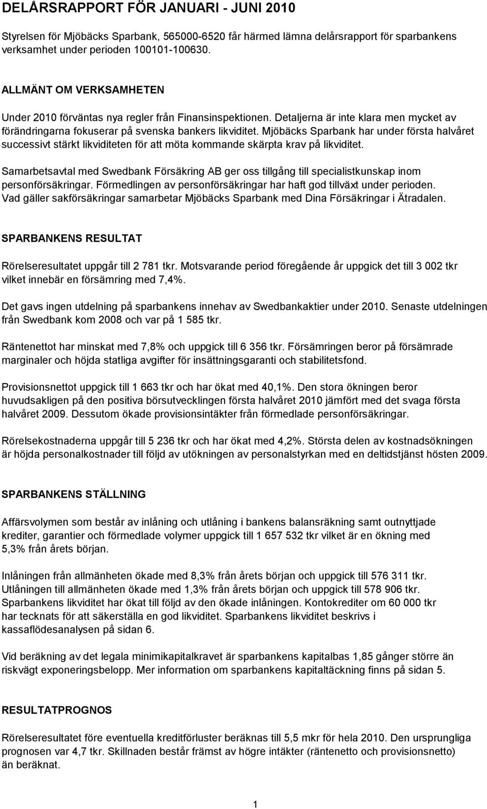 Mjöbäcks Sparbank har under första halvåret successivt stärkt likviditeten för att möta kommande skärpta krav på likviditet.