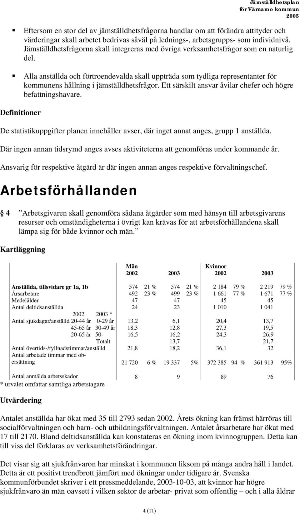 Alla anställda och förtroendevalda skall uppträda som tydliga representanter för kommunens hållning i jämställdhetsfrågor. Ett särskilt ansvar åvilar chefer och högre befattningshavare.