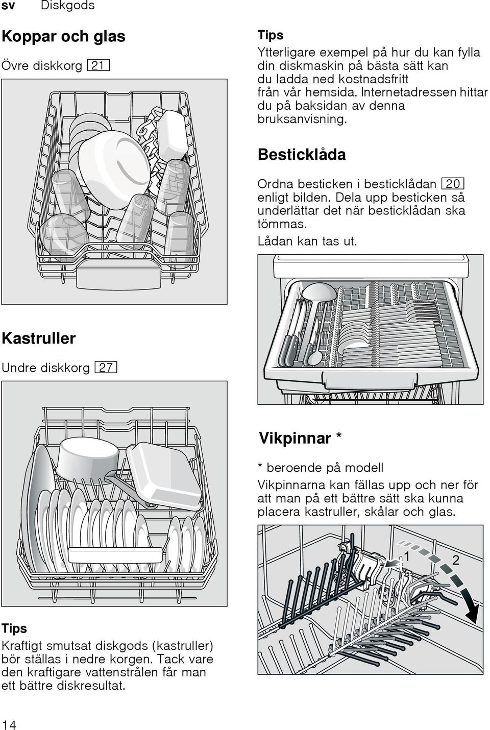 Dela upp besticken så underlättar det när besticklådan ska tömmas. Lådan kan tas ut.