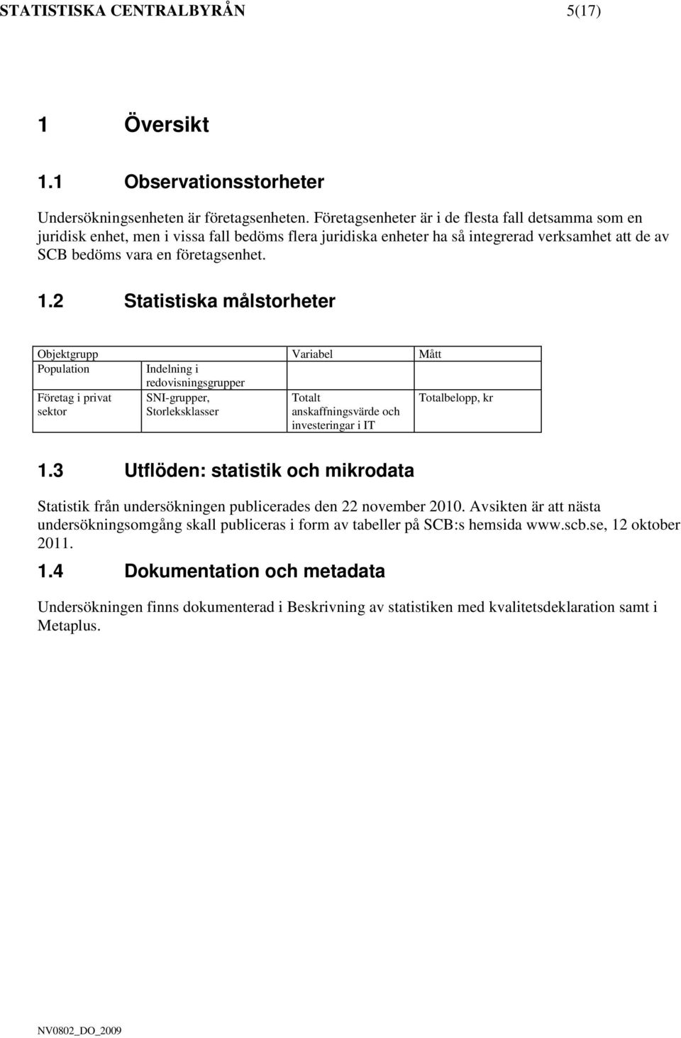 2 Statistiska målstorheter Objektgrupp Variabel Mått Population Indelning i redovisningsgrupper Företag i privat SNI-grupper, Totalt Totalbelopp, kr sektor Storleksklasser anskaffningsvärde och