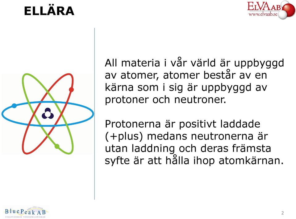 Protonerna är positivt laddade (+plus) medans neutronerna är