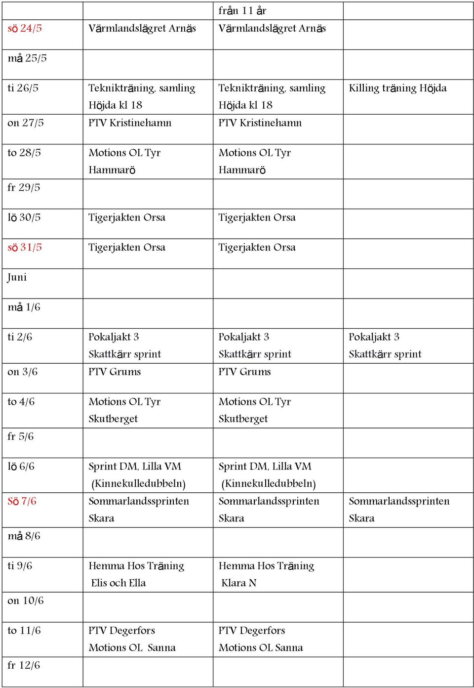 Skattkärr sprint on 3/6 PTV Grums PTV Grums Pokaljakt 3 Skattkärr sprint to 4/6 Skutberget Skutberget fr 5/6 lö 6/6 Sprint DM, Sprint DM, (Kinnekulledubbeln) (Kinnekulledubbeln) Sö 7/6