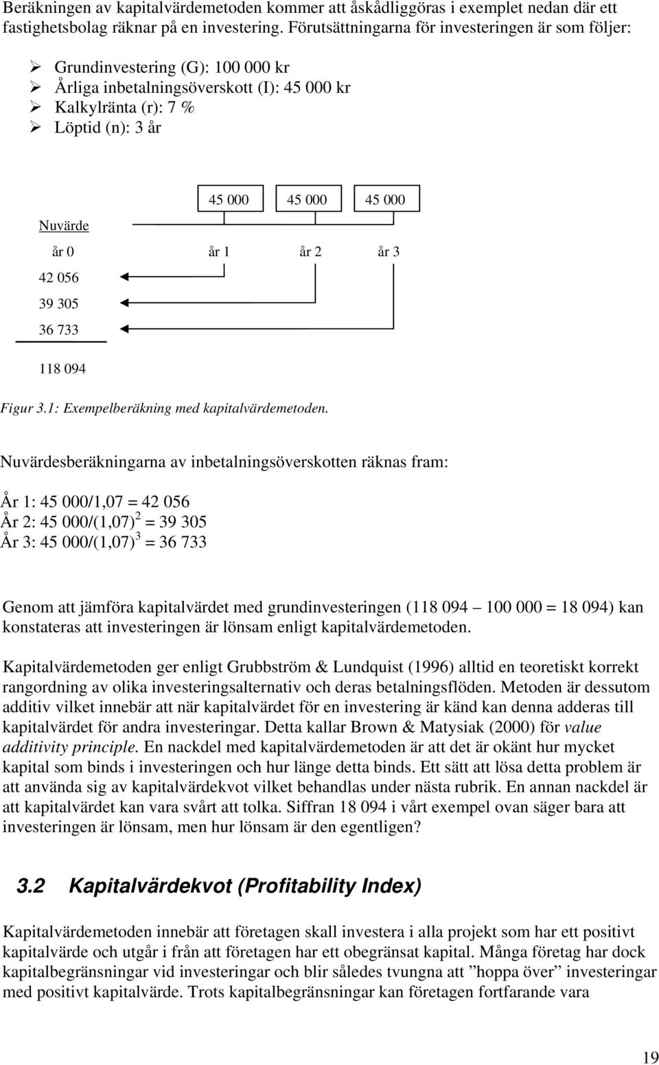 år 1 år 2 år 3 42 056 39 305 36 733 118 094 Figur 3.1: Exempelberäkning med kapitalvärdemetoden.