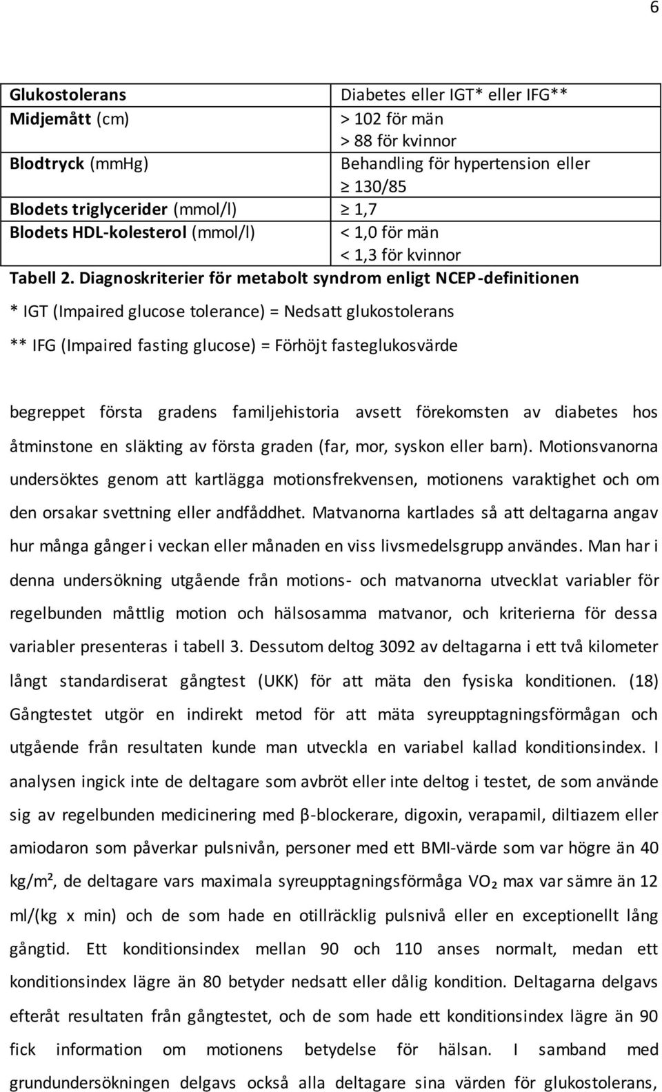 Diagnoskriterier för metabolt syndrom enligt NCEP-definitionen * IGT (Impaired glucose tolerance) = Nedsatt glukostolerans ** IFG (Impaired fasting glucose) = Förhöjt fasteglukosvärde begreppet