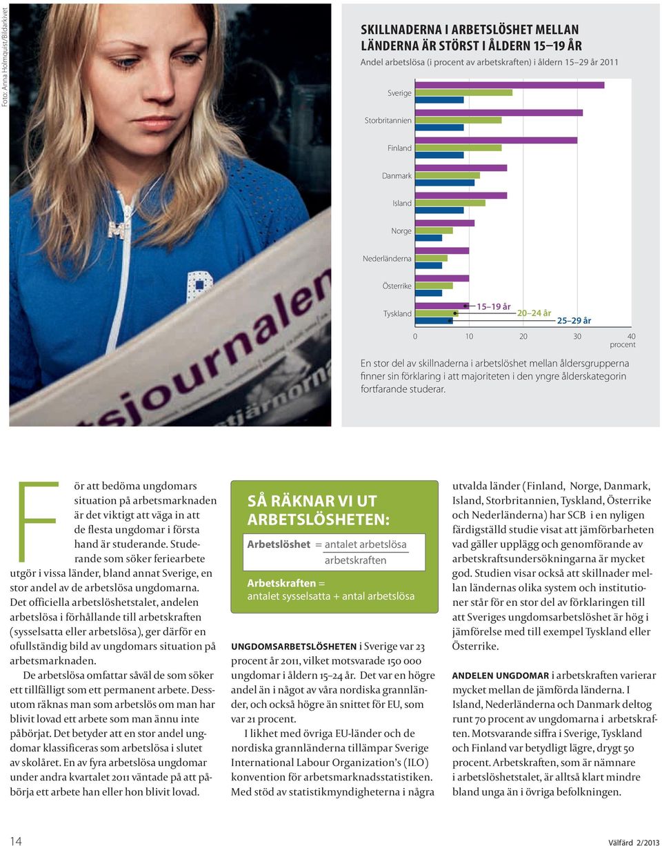 F ör att bedöma ungdomars situation på arbetsmarknaden är det viktigt att väga in att de flesta ungdomar i första hand är studerande.