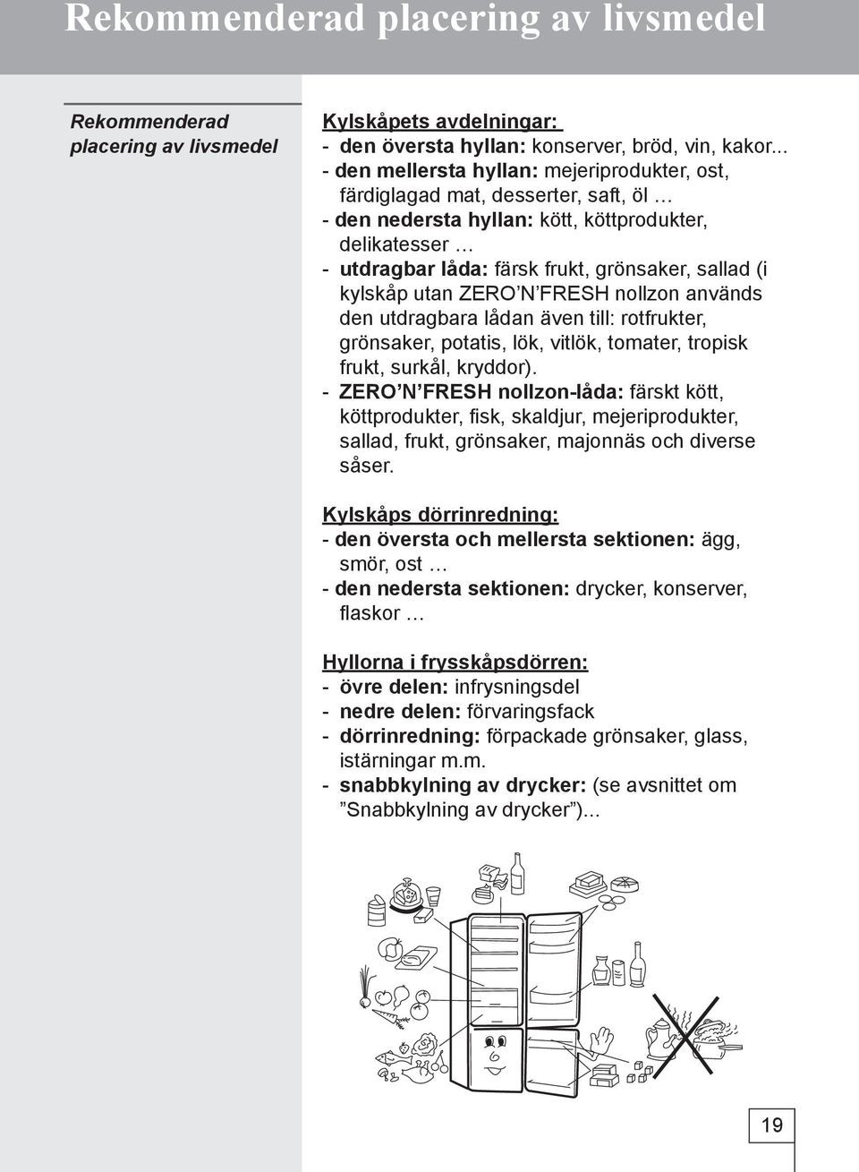 kylskåp utan ZERO N FRESH nollzon används den utdragbara lådan även till: rotfrukter, grönsaker, potatis, lök, vitlök, tomater, tropisk frukt, surkål, kryddor).