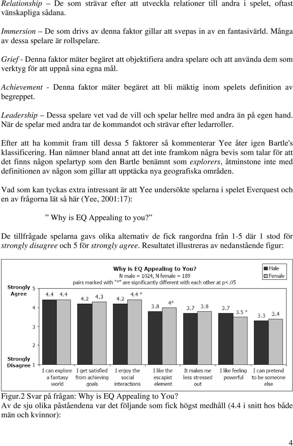 Achievement - Denna faktor mäter begäret att bli mäktig inom spelets definition av begreppet. Leadership Dessa spelare vet vad de vill och spelar hellre med andra än på egen hand.