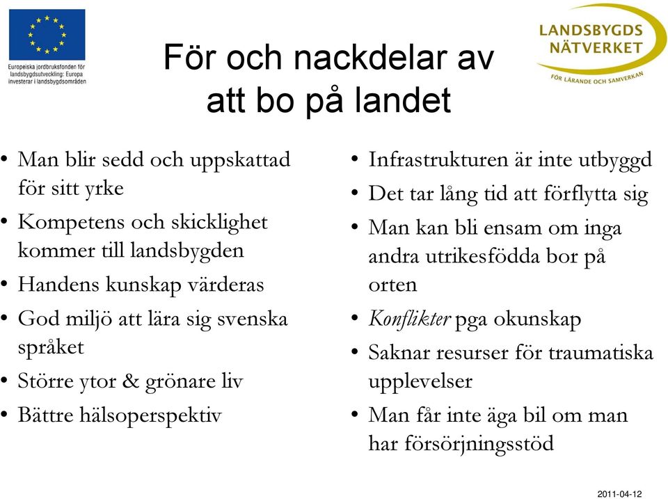 Infrastrukturen är inte utbyggd Det tar lång tid att förflytta sig Man kan bli ensam om inga andra utrikesfödda bor på orten