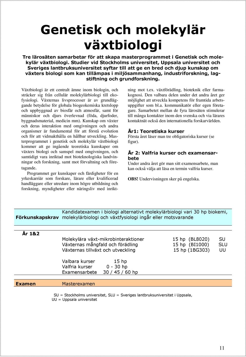 industriforskning, lagstiftning och grundforskning. Växtbiologi är ett centralt ämne inom biologin, och sträcker sig från cellulär molekylärbiologi till ekofysiologi.