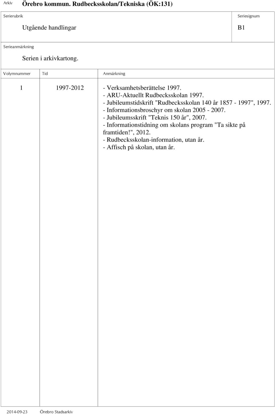 - Informationsbroschyr om skolan 2005-2007. - Jubileumsskrift "Teknis 150 år", 2007.