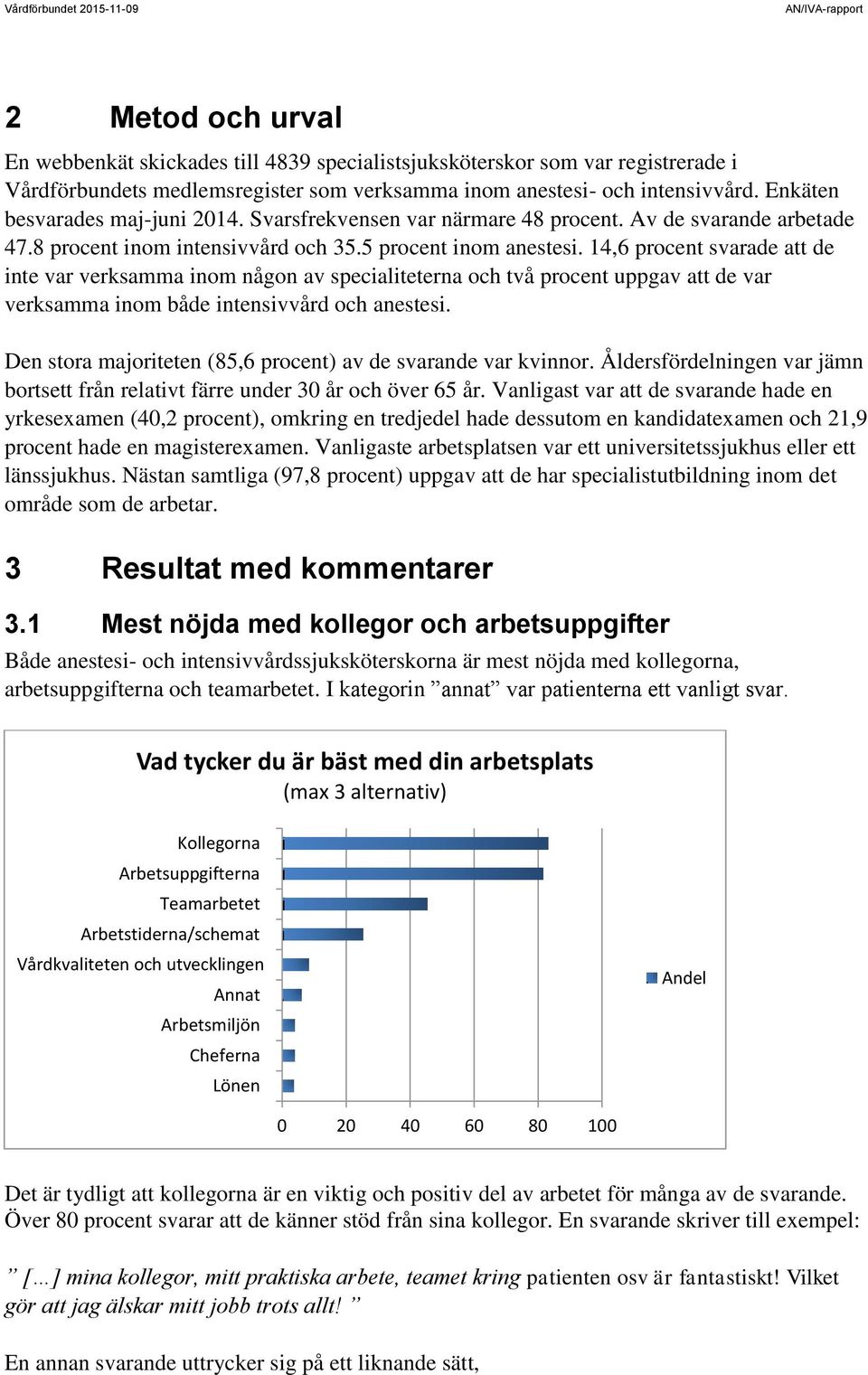 14,6 procent svarade att de inte var verksamma inom någon av specialiteterna och två procent uppgav att de var verksamma inom både intensivvård och anestesi.