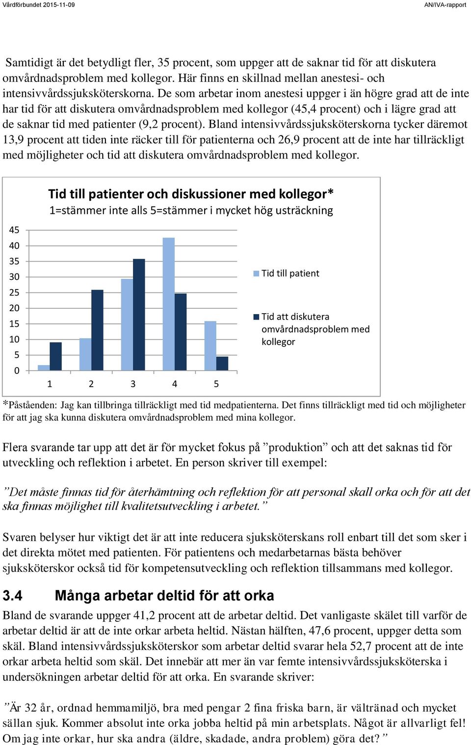 Bland intensivvårdssjuksköterskorna tycker däremot 13,9 procent att tiden inte räcker till för patienterna och 26,9 procent att de inte har tillräckligt med möjligheter och tid att diskutera