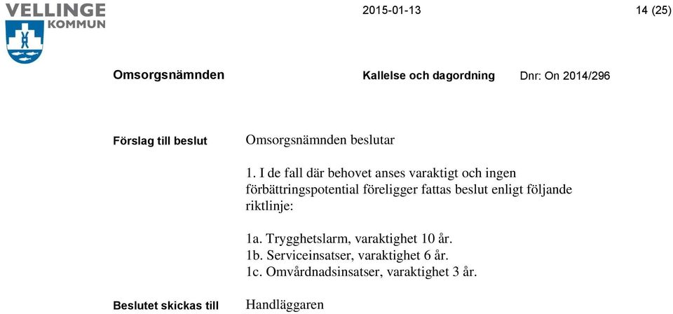 föreligger fattas beslut enligt följande riktlinje: 1a.