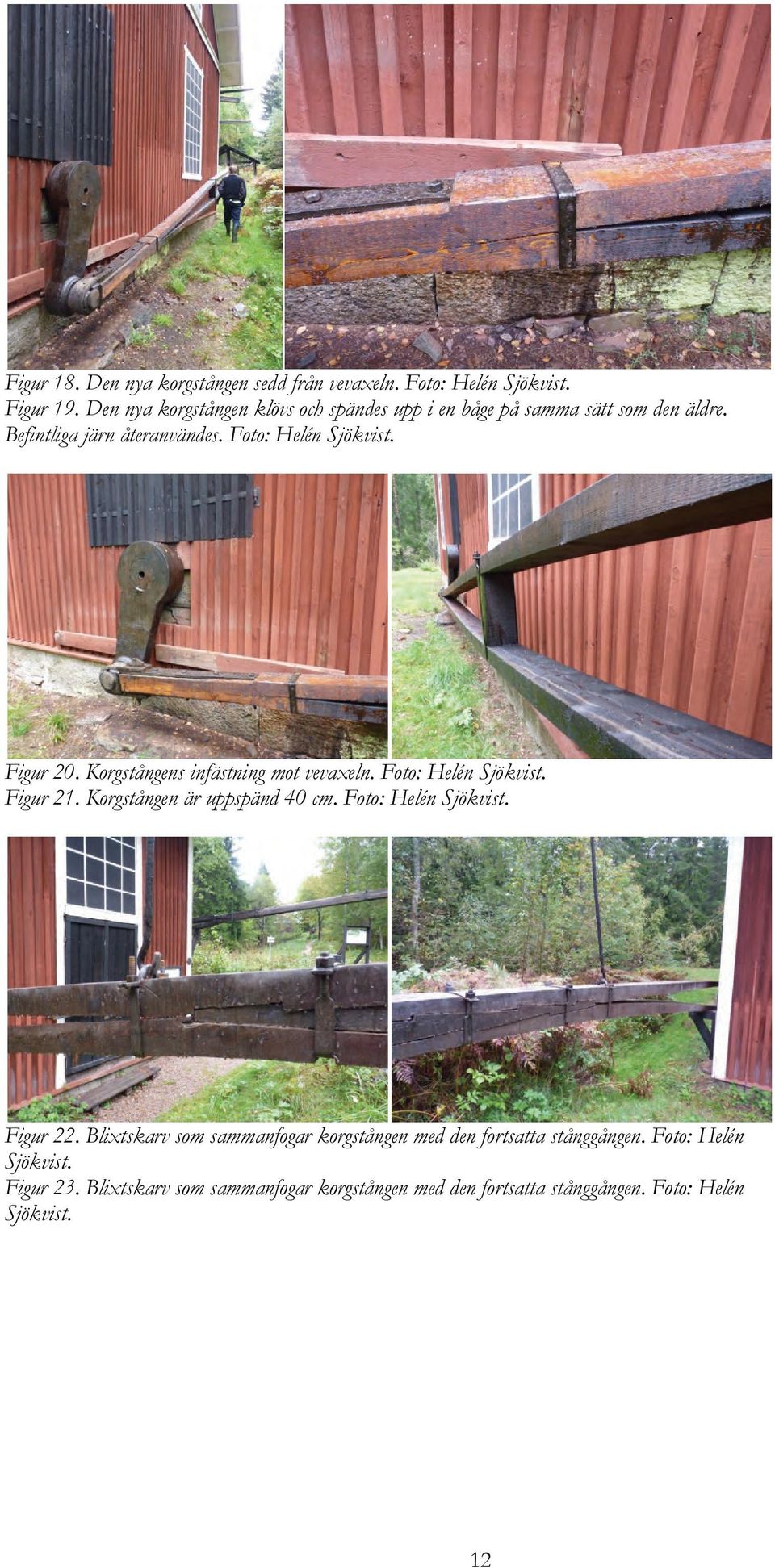 Figur 20. Korgstångens infästning mot vevaxeln. Foto: Helén Sjökvist. Figur 21. Korgstången är uppspänd 40 cm. Foto: Helén Sjökvist. Figur 22.