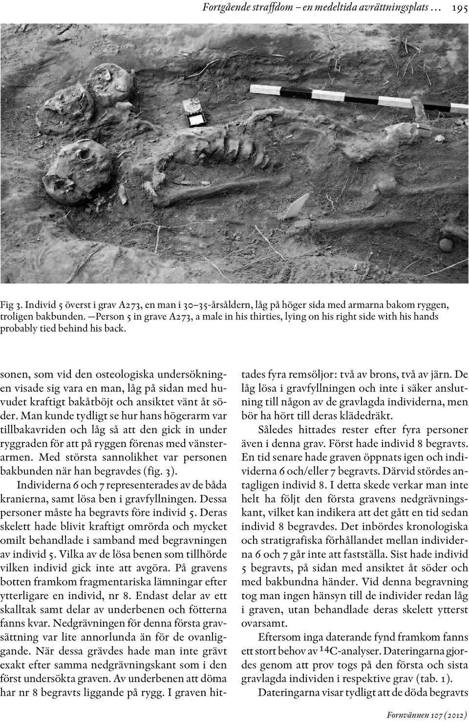 sonen, som vid den osteologiska undersökningen visade sig vara en man, låg på sidan med huvudet kraftigt bakåtböjt och ansiktet vänt åt söder.