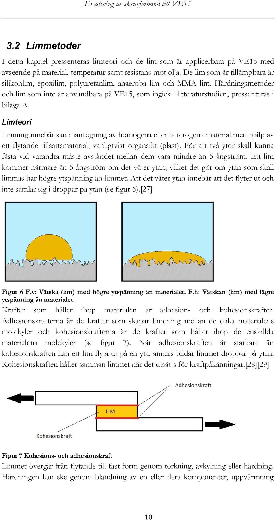 Härdningsmetoder och lim som inte är användbara på VE15, som ingick i litteraturstudien, pressenteras i bilaga A.