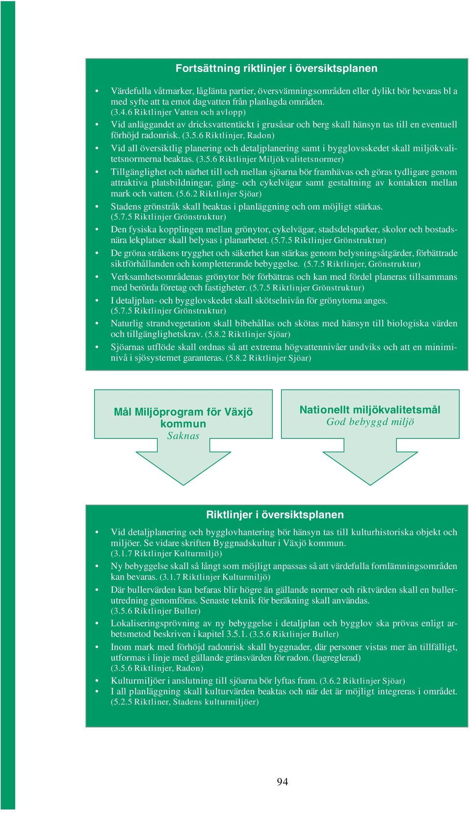 6 Riktlinjer, Radon) Vid all översiktlig planering och detaljplanering samt i bygglovsskedet skall miljökvalitetsnormerna beaktas. (3.5.