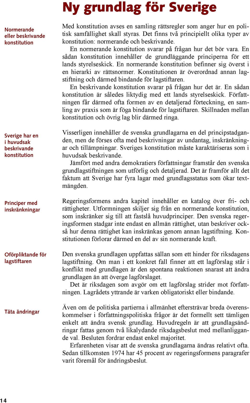 En normerande konstitution svarar på frågan hur det bör vara. En sådan konstitution innehåller de grundläggande principerna för ett lands styrelseskick.