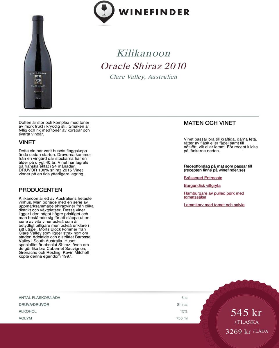 DRUVOR 100% shiraz 2015 Vinet vinner på en tids ytterligare lagring.