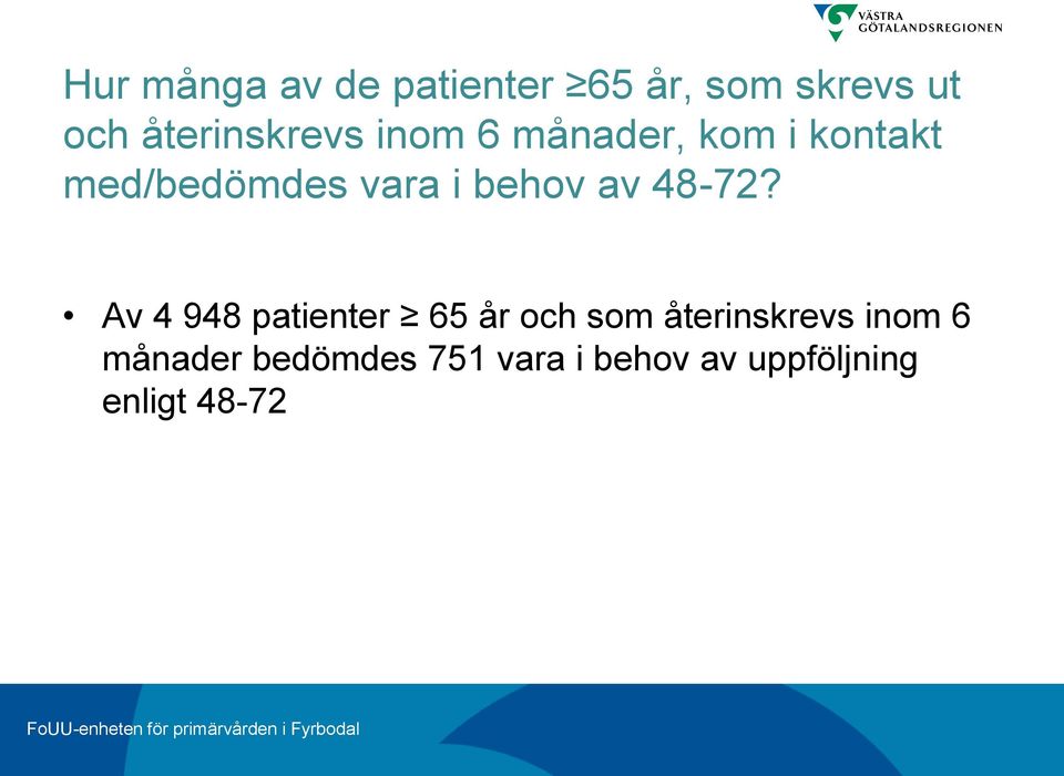 Av 4 948 patienter 65 år och som återinskrevs inom 6 månader bedömdes