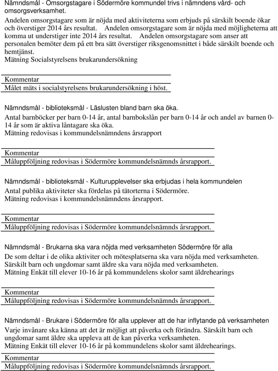 Andelen omsorgstagare som är nöjda med möjligheterna att komma ut understiger inte 2014 års resultat.