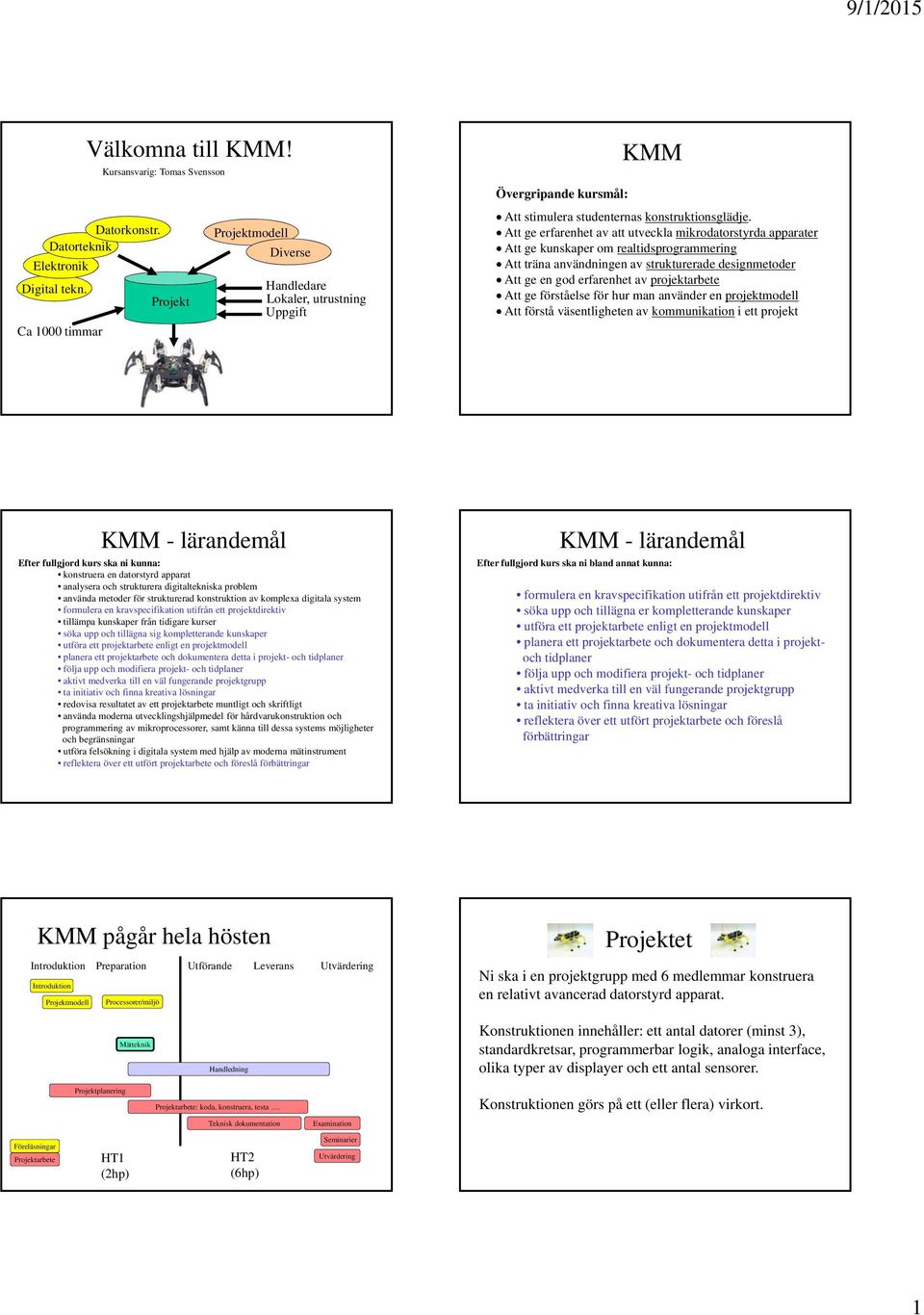 Att ge erfarenhet av att utveckla mikrodatorstyrda apparater Att ge kunskaper om realtidsprogrammering Att träna användningen av strukturerade designmetoder Att ge en god erfarenhet av projektarbete