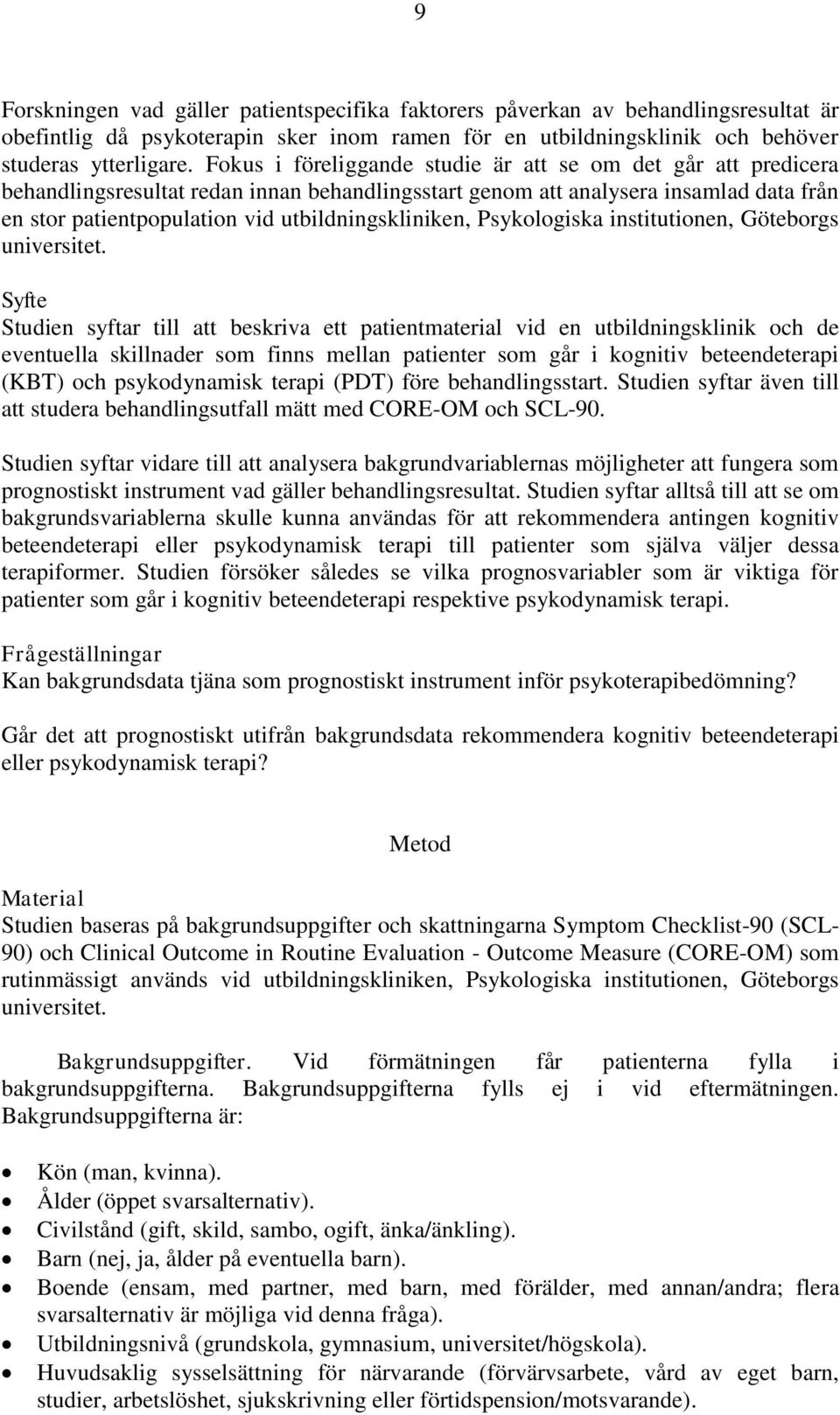 utbildningskliniken, Psykologiska institutionen, Göteborgs universitet.