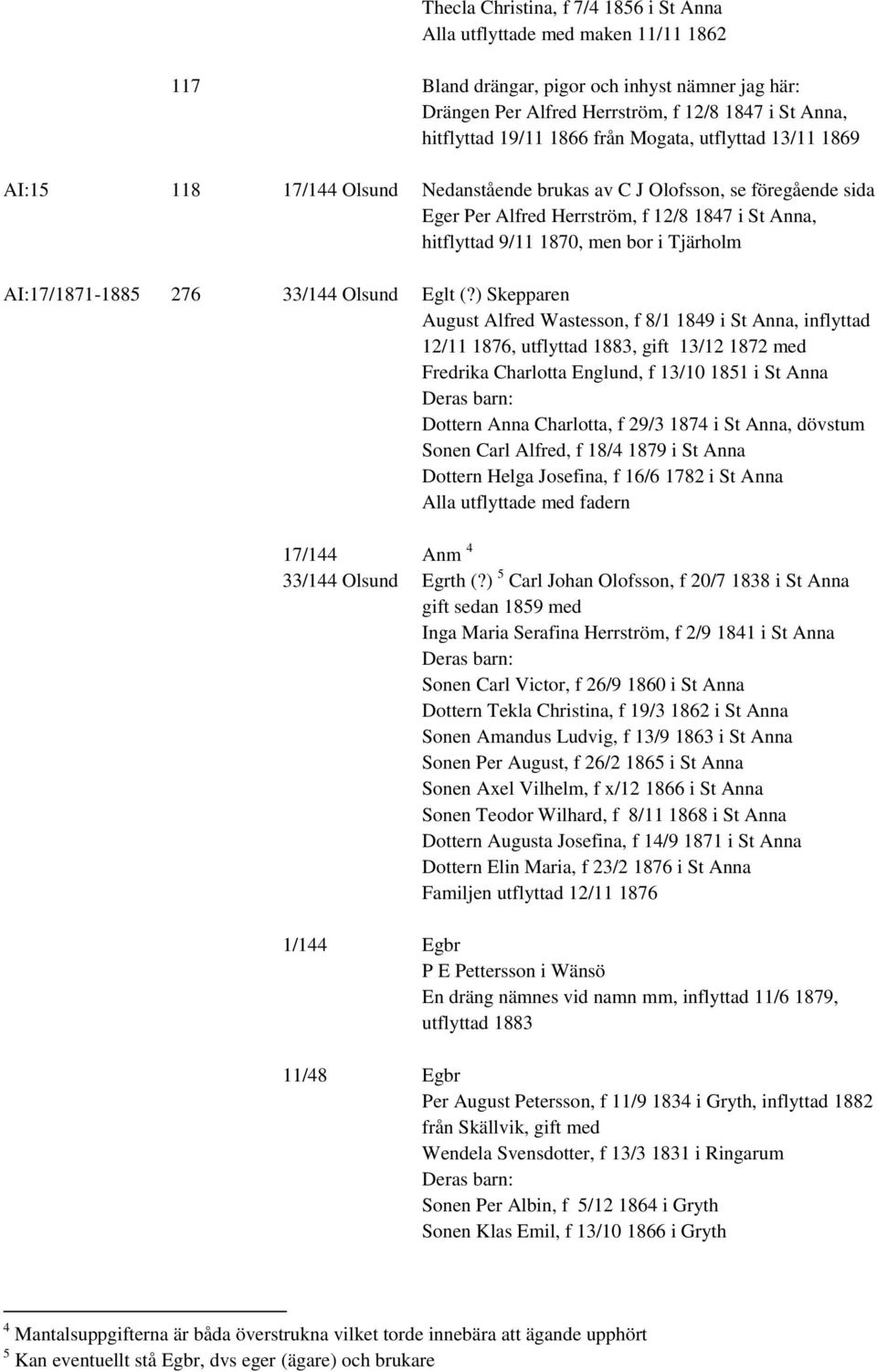 i Tjärholm AI:17/1871-1885 276 33/144 Olsund Eglt (?