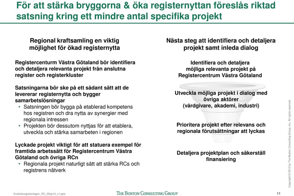 detaljera möjliga relevanta projekt på Registercentrum Västra Götaland Satsningarna bör ske på ett sådant sätt att de levererar registernytta och bygger samarbetslösningar Satsningen bör bygga på