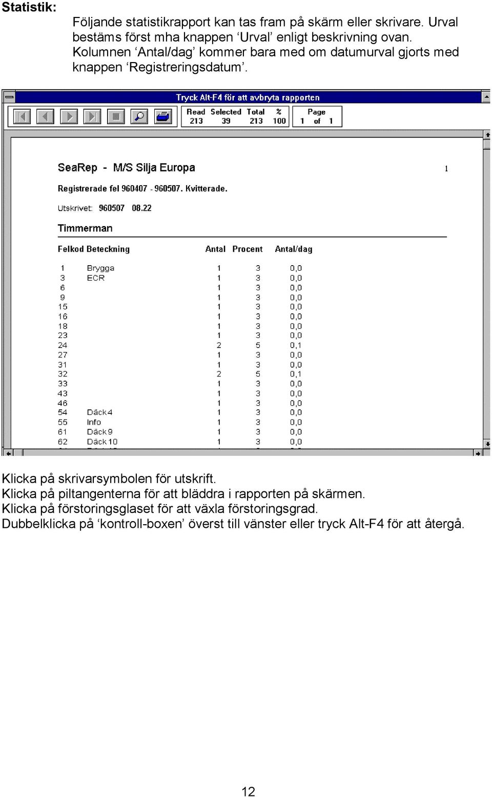 Kolumnen Antal/dag kommer bara med om datumurval gjorts med knappen Registreringsdatum.