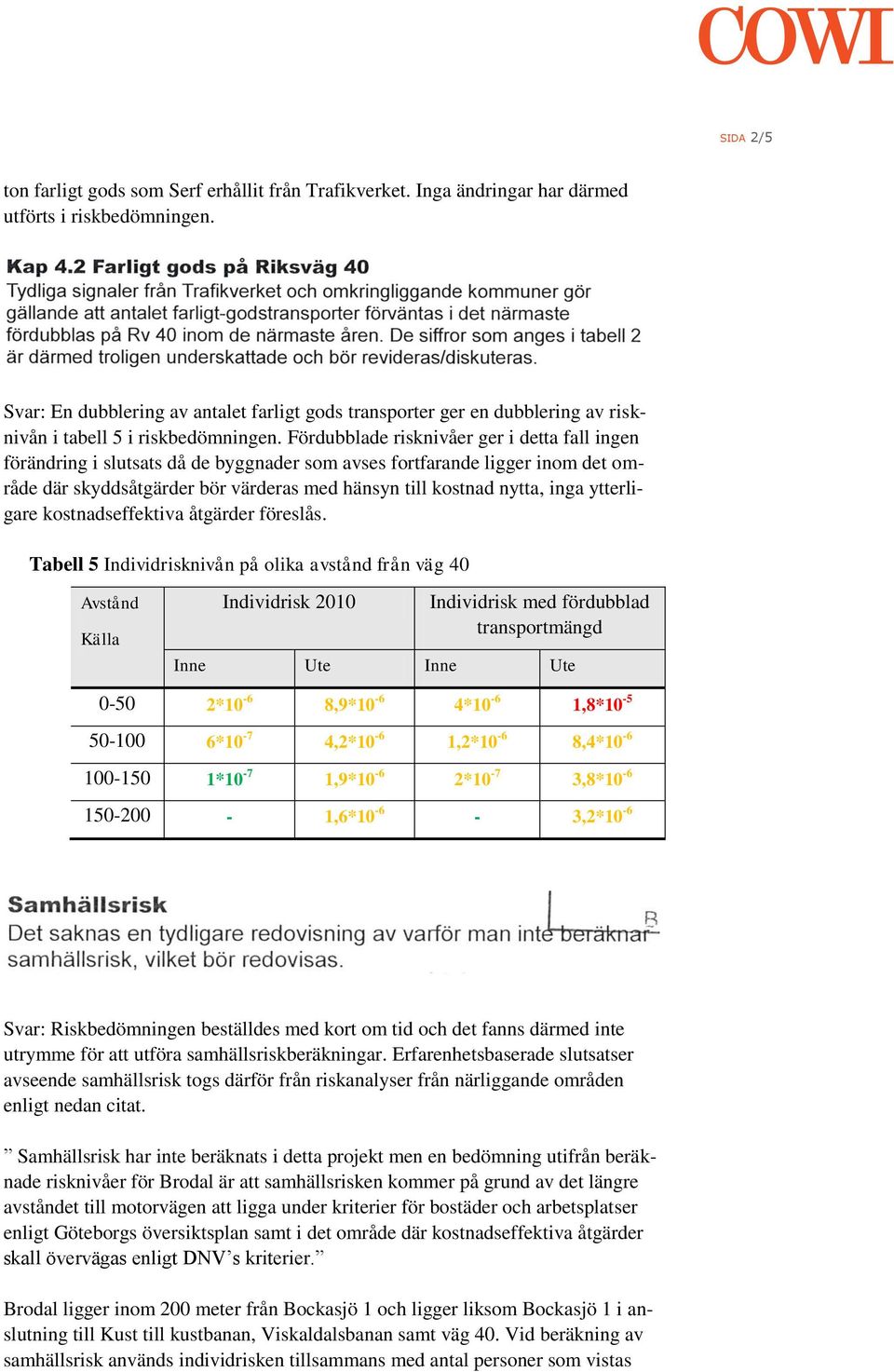 Fördubblade risknivåer ger i detta fall ingen förändring i slutsats då de byggnader som avses fortfarande ligger inom det område där skyddsåtgärder bör värderas med hänsyn till kostnad nytta, inga