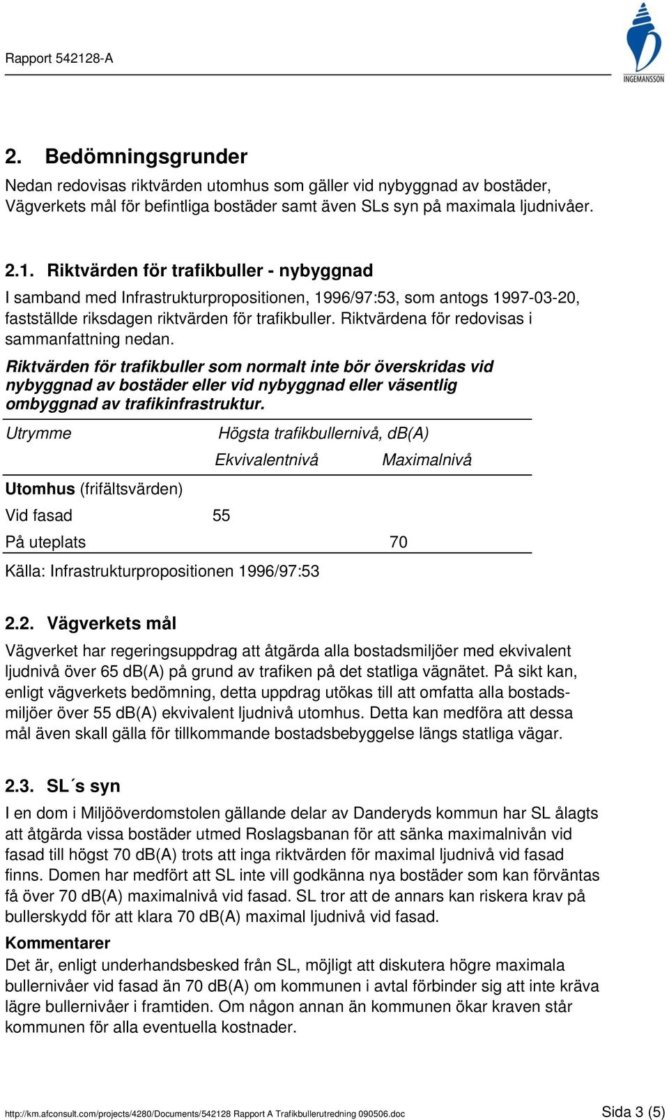 Riktvärdena för redovisas i sammanfattning nedan.