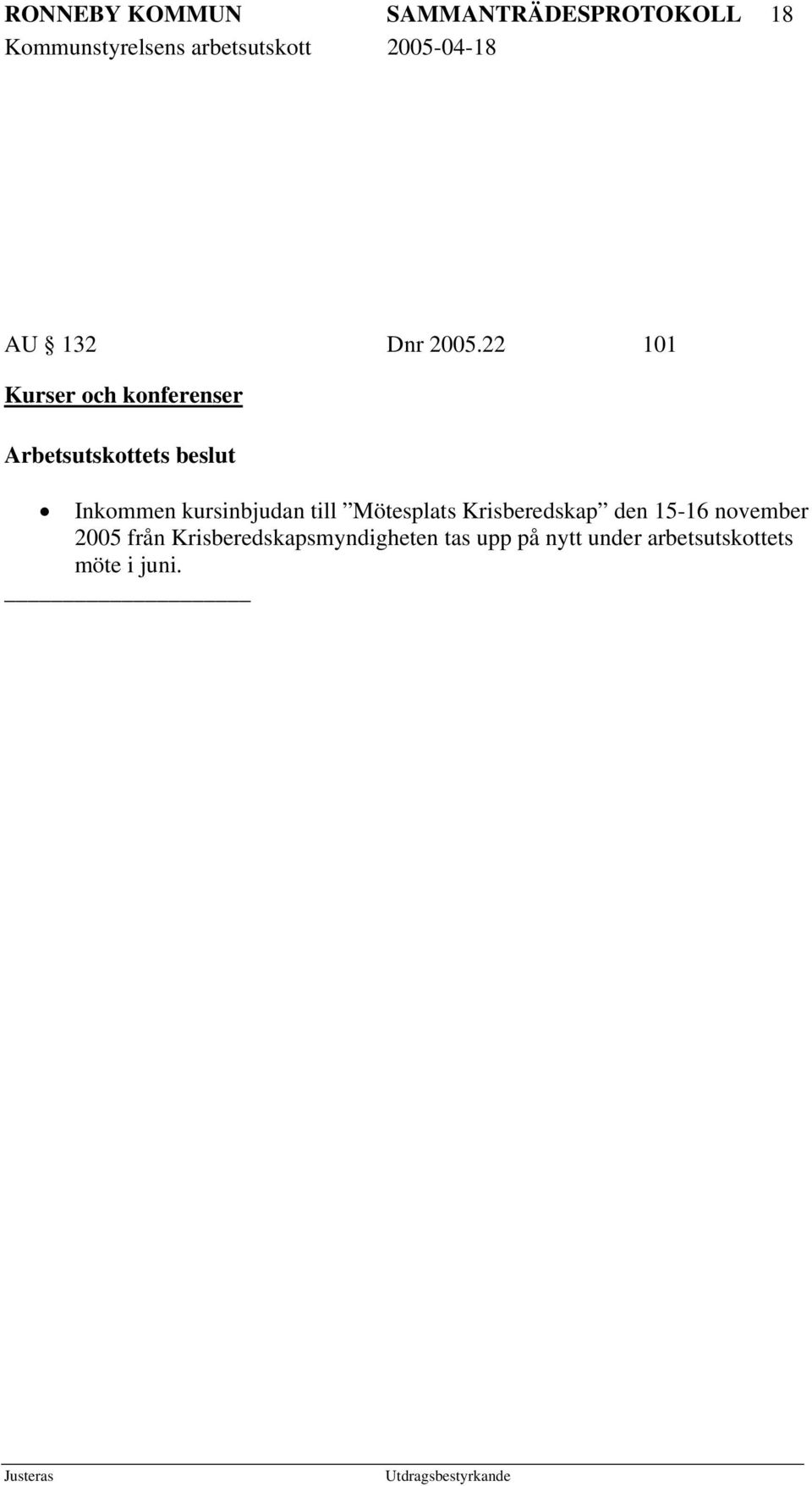 kursinbjudan till Mötesplats Krisberedskap den 15-16 november 2005