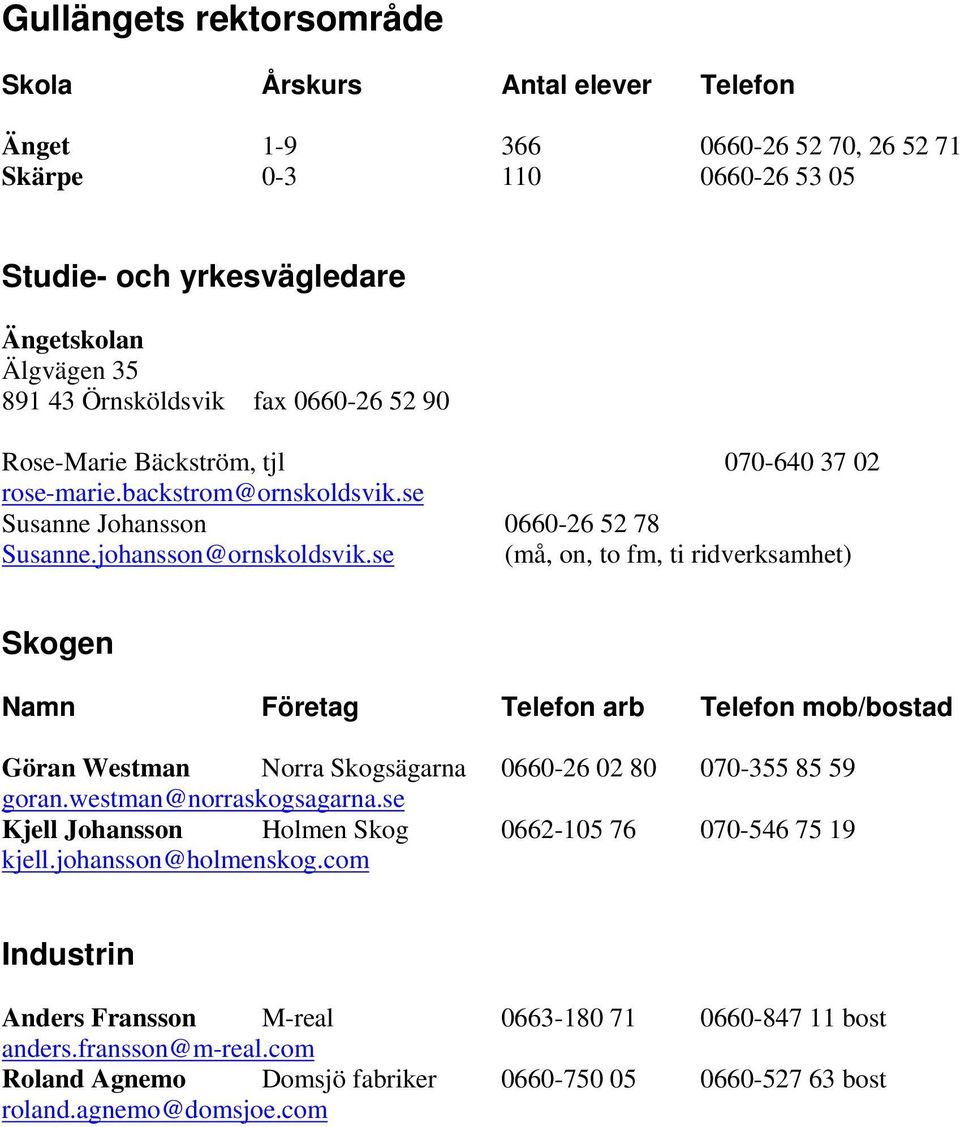 se (må, on, to fm, ti ridverksamhet) Göran Westman Norra Skogsägarna 0660-26 02 80 070-355 85 59 goran.westman@norraskogsagarna.