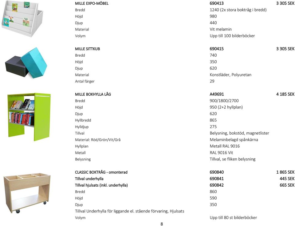 magnetlister : Röd/Grön/Vit/Grå Melaminbelagd spånkärna Hyllplan RAL 9016 RAL 9016 Vit Belysning Tillval, se fliken belysning CLASSIC BOKTRÅG - omonterad 690840 1 865 SEK Tillval underhylla