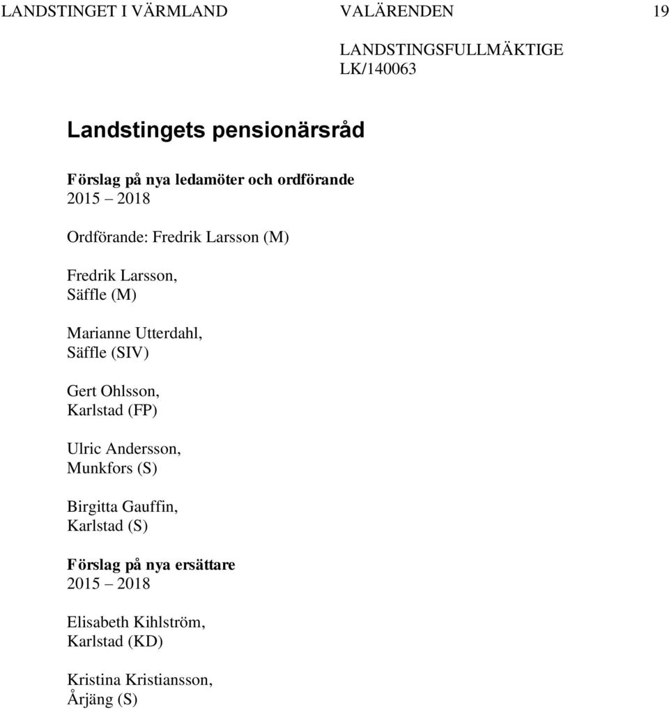 (SIV) Gert Ohlsson, Karlstad (FP) Ulric Andersson, Munkfors (S) Birgitta Gauffin,