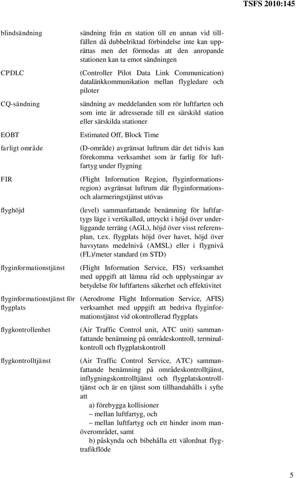 datalänkkommunikation mellan flygledare och piloter sändning av meddelanden som rör luftfarten och som inte är adresserade till en särskild station eller särskilda stationer Estimated Off, Block Time