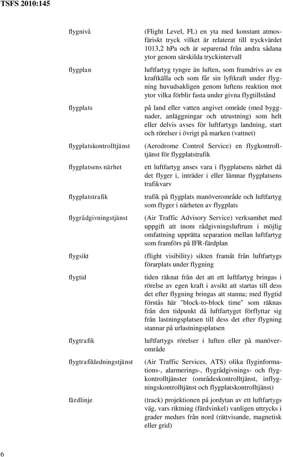 kraftkälla och som får sin lyftkraft under flygning huvudsakligen genom luftens reaktion mot ytor vilka förblir fasta under givna flygtillstånd på land eller vatten angivet område (med byggnader,