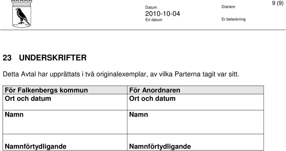 För Falkenbergs kommun Ort och datum Namn För