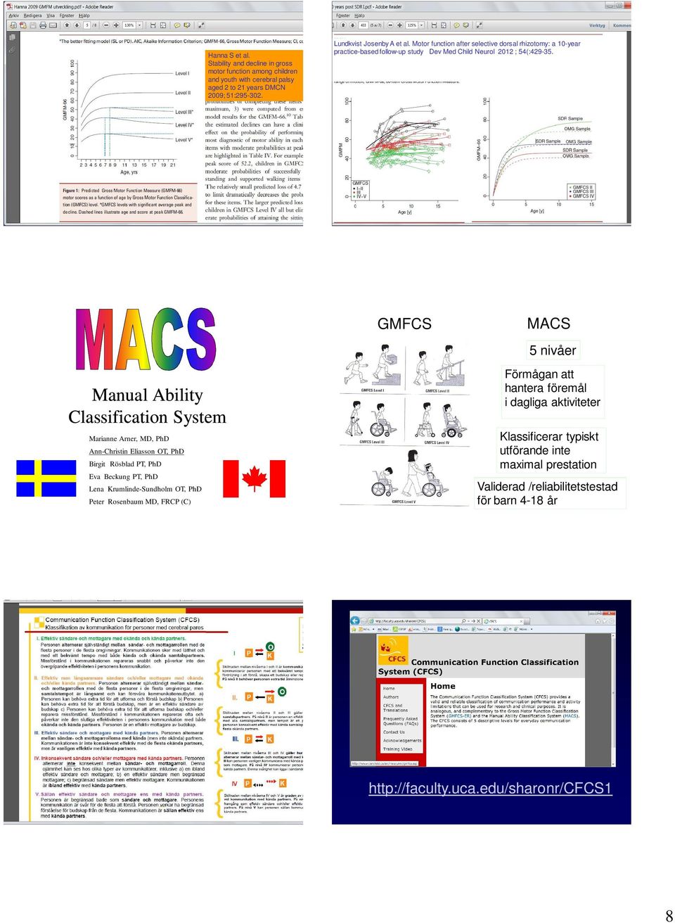 GMFCS MACS 5 nivåer Manual Ability Classification System Marianne Arner, MD, PhD Ann-Christin Eliasson OT, PhD Birgit Rösblad PT, PhD Eva Beckung PT, PhD Lena
