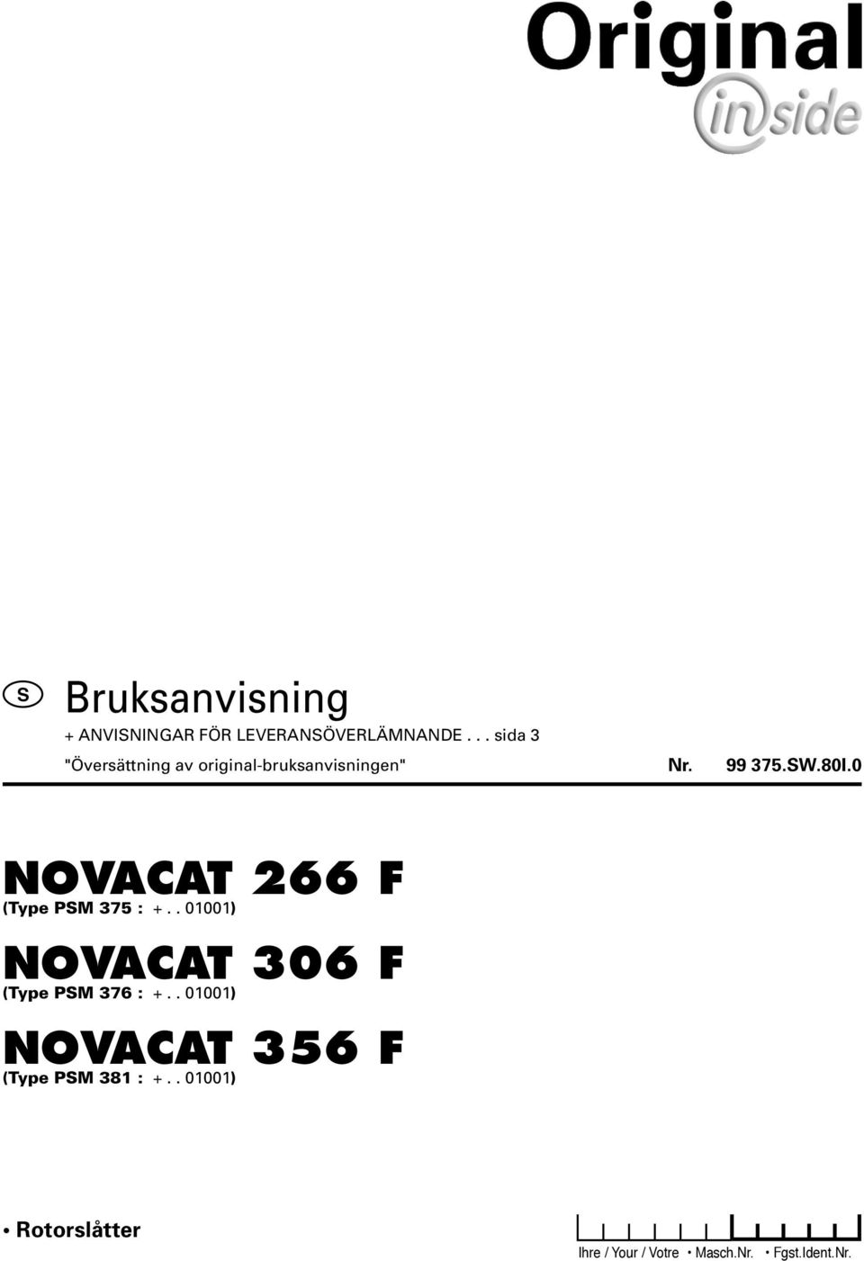 . 01001) NOVACAT 356 F (Type PM 381 : +.