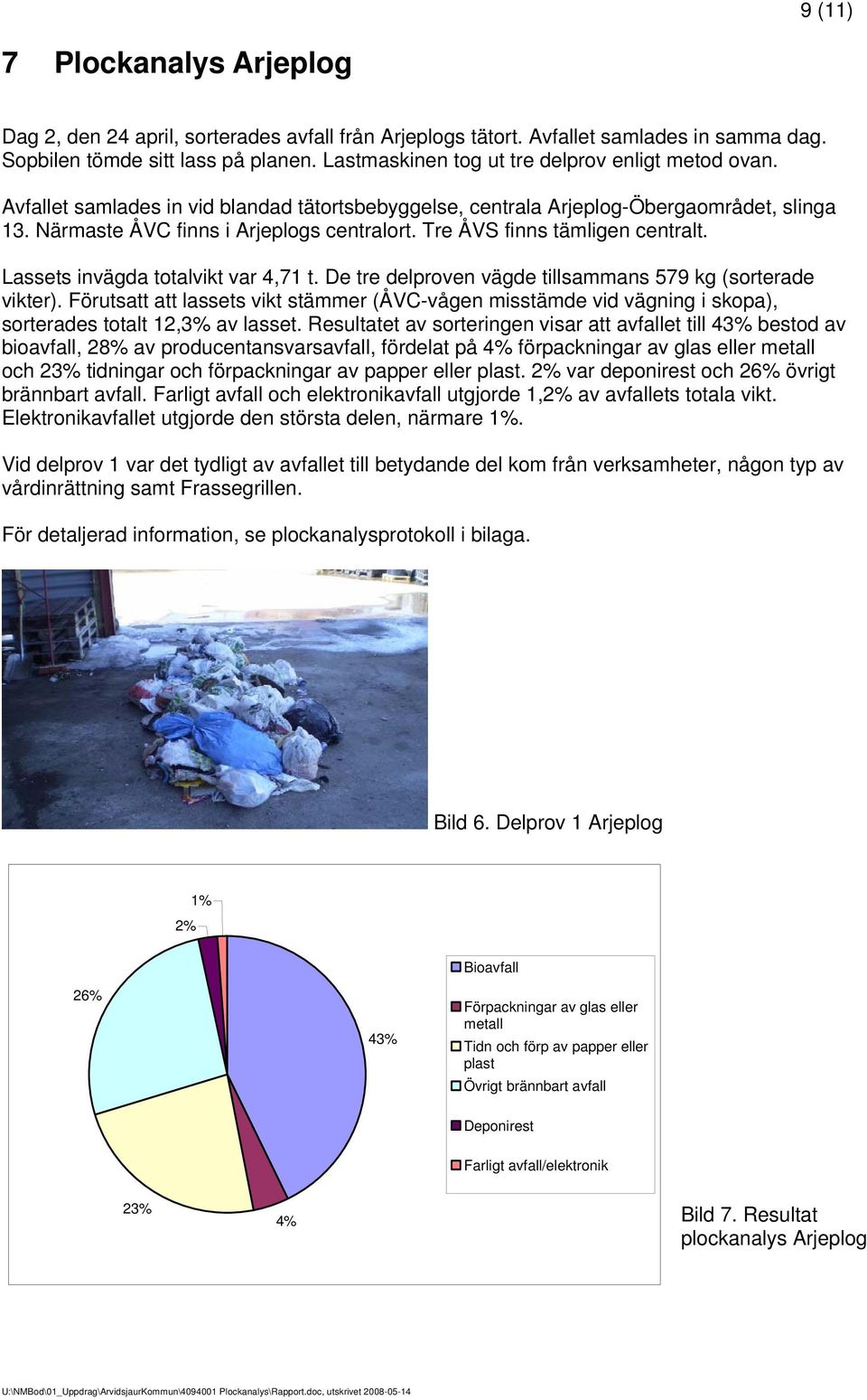 Tre ÅVS finns tämligen centralt. Lassets invägda totalvikt var 4,71 t. De tre delproven vägde tillsammans 579 kg (sorterade vikter).