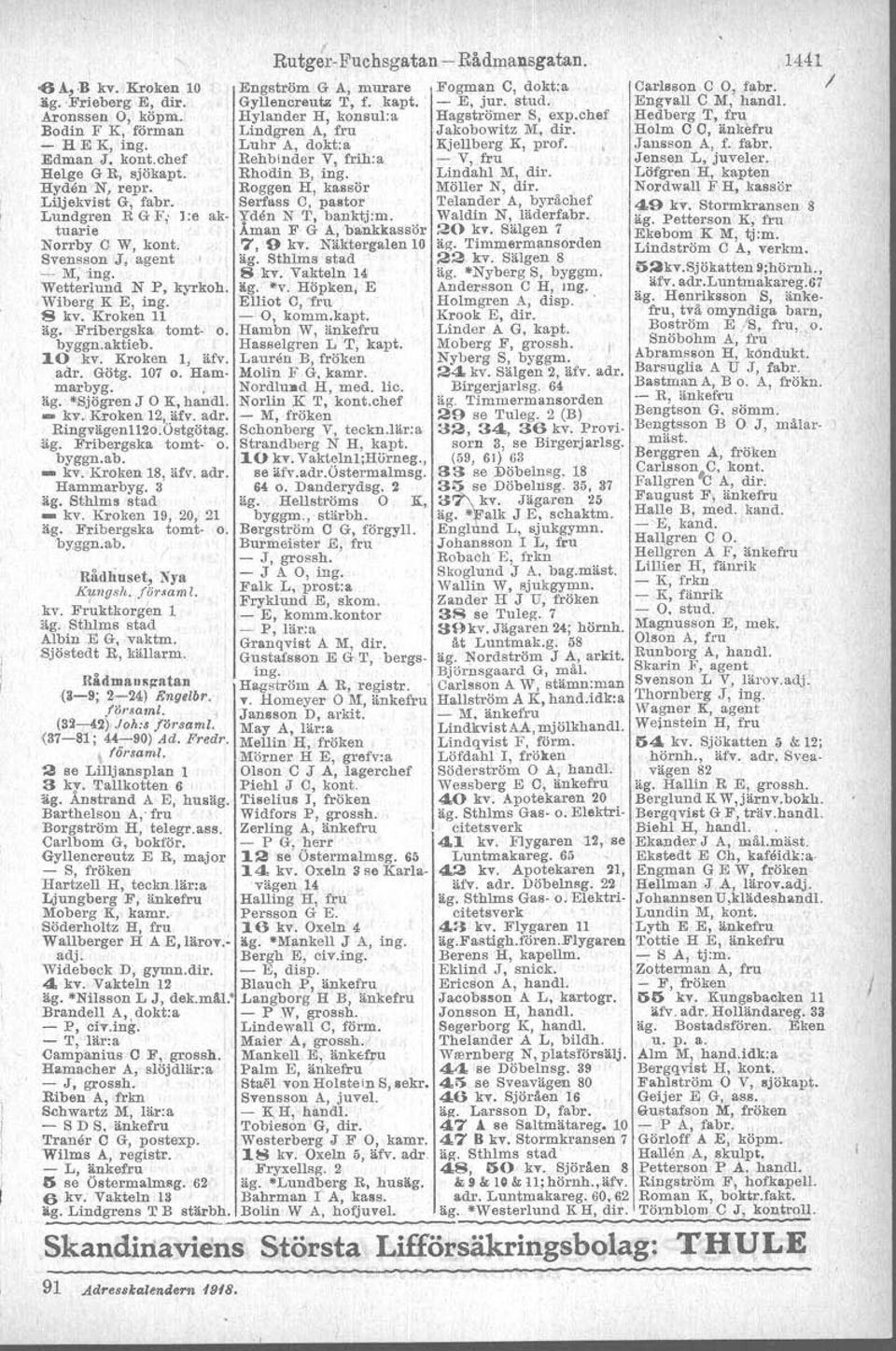 Hyden N, repro Liljekvist G, fabr, Rhodin B, ing. Raggen H, kassör Serfass C, pastor Lindahl M, dir. Möller N, dir. 'I'elander' A, byråchef Lundgren R G F,. l:e aktuarie Yden N T, banktj:m.