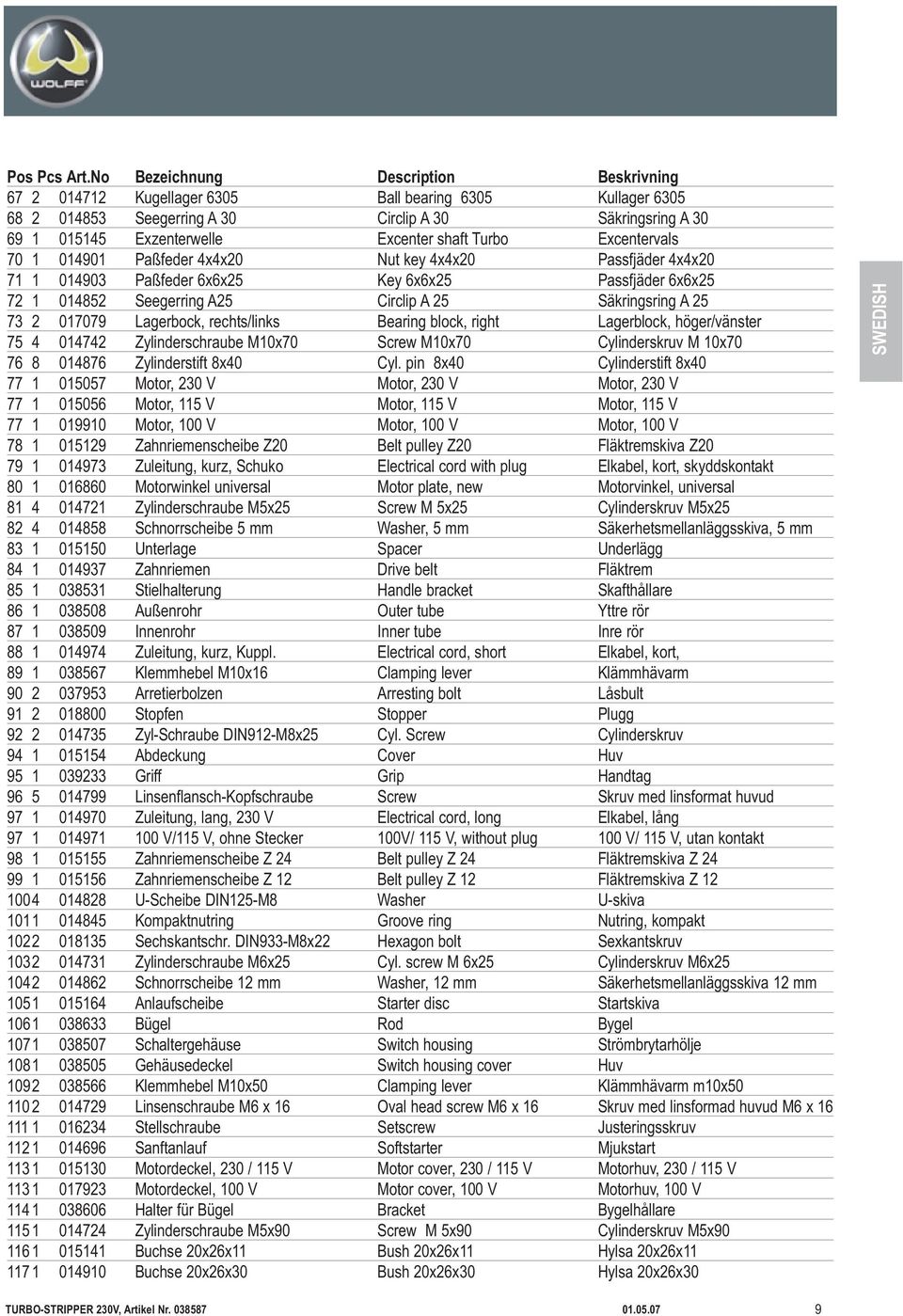 Turbo Excentervals 70 1 014901 Paßfeder 4x4x20 Nut key 4x4x20 Passfjäder 4x4x20 71 1 014903 Paßfeder 6x6x25 Key 6x6x25 Passfjäder 6x6x25 72 1 014852 Seegerring A25 Circlip A 25 Säkringsring A 25 73 2