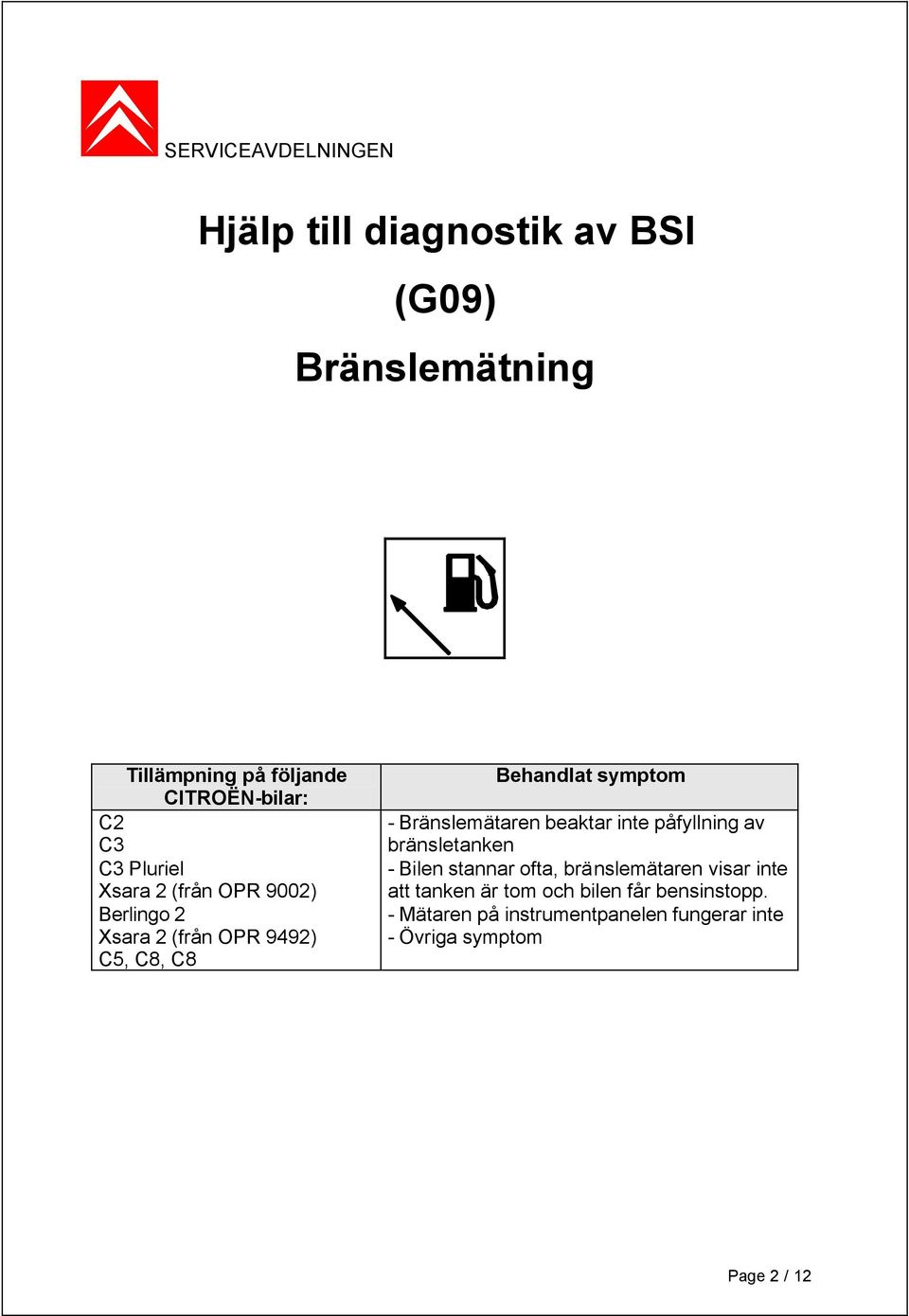 Bränslemätaren beaktar inte påfyllning av bränsletanken - Bilen stannar ofta, bränslemätaren visar inte att