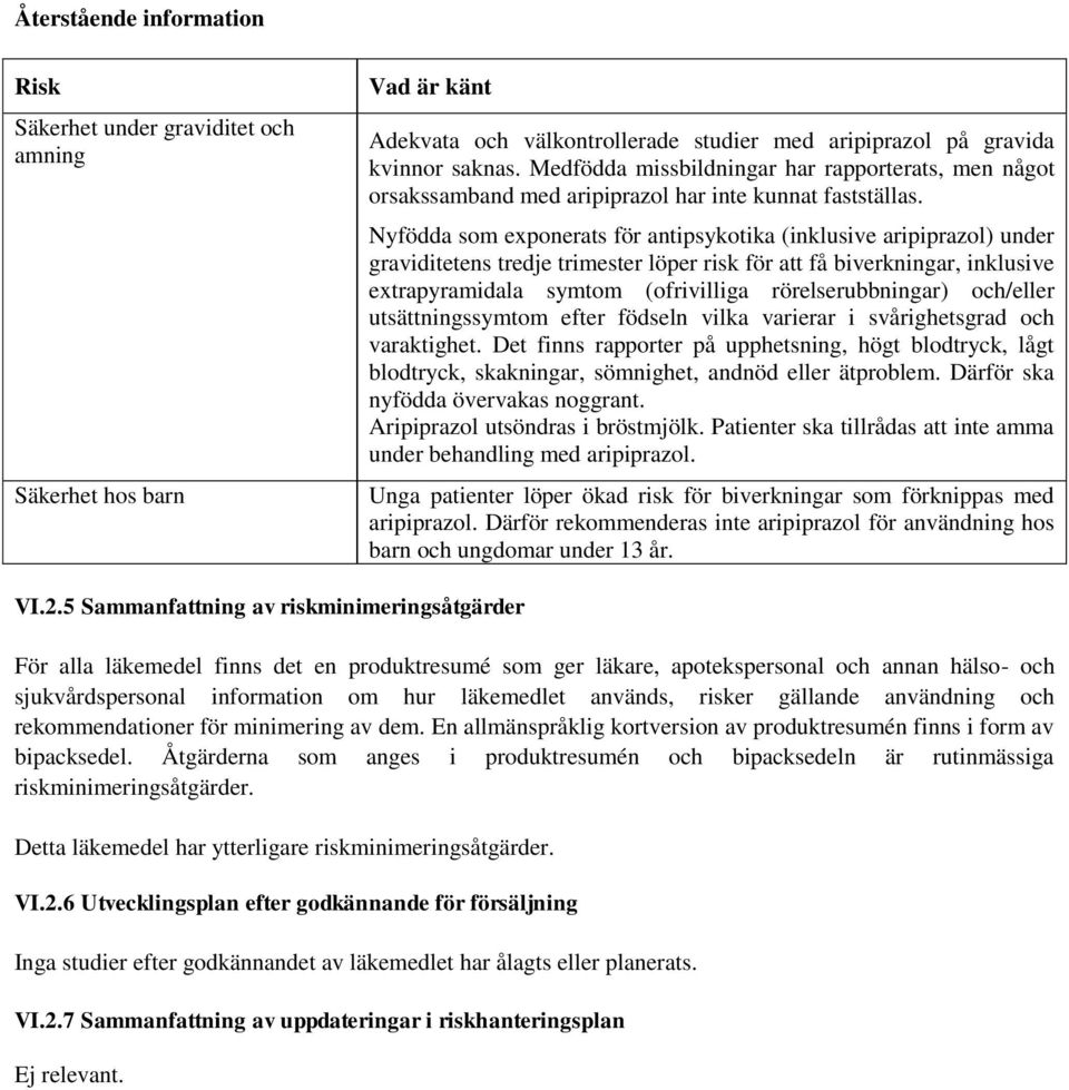 Nyfödda som exponerats för antipsykotika (inklusive aripiprazol) under graviditetens tredje trimester löper risk för att få biverkningar, inklusive extrapyramidala symtom (ofrivilliga