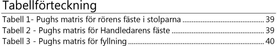 .. 39 Tabell 2 - Pughs matris för